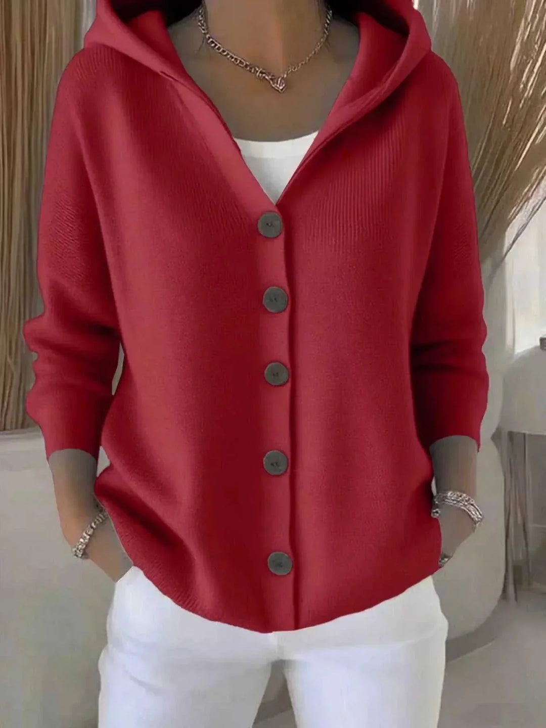 Women’s plus size long sleeve knit cardigan with hood and button front from Hot Topic Goods