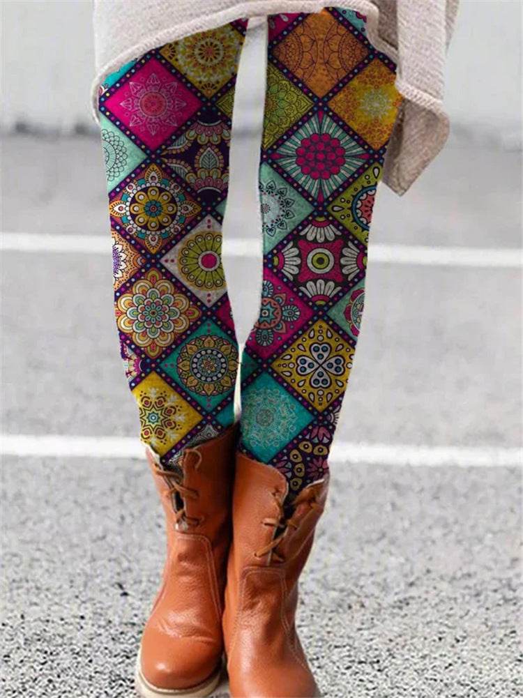 Women's printed leggings with colorful abstract patterns from Hot Topic Goods