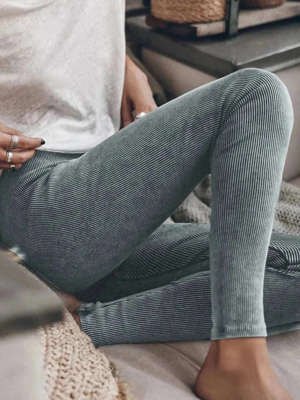 Women’s ribbed leggings with high waist and elastic waistband from Hot Topic Goods