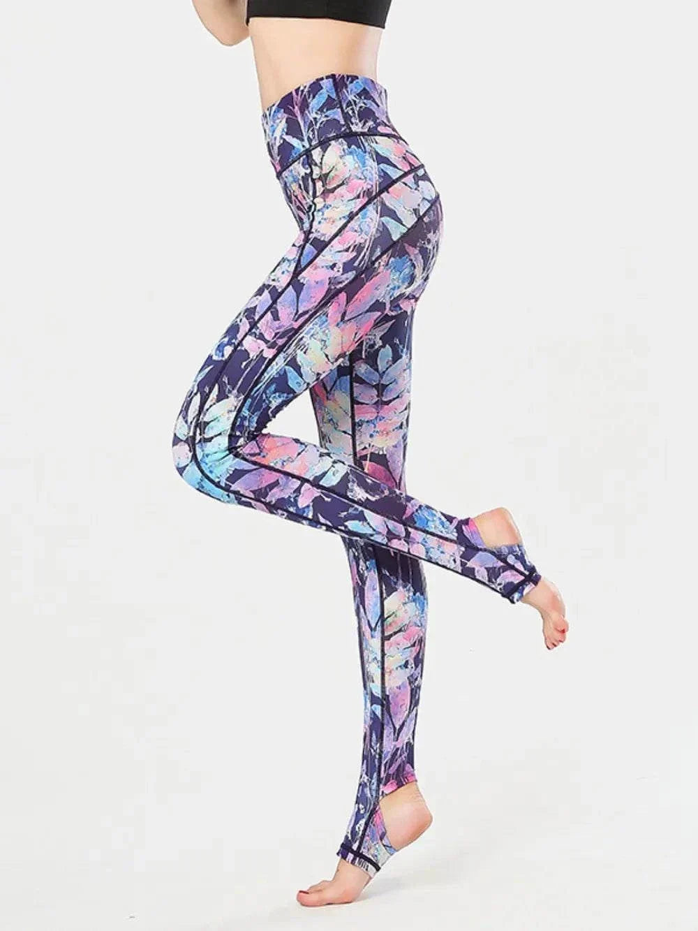 Women’s Stirrup Active Leggings with printed design and wide waistband from Hot Topic Goods
