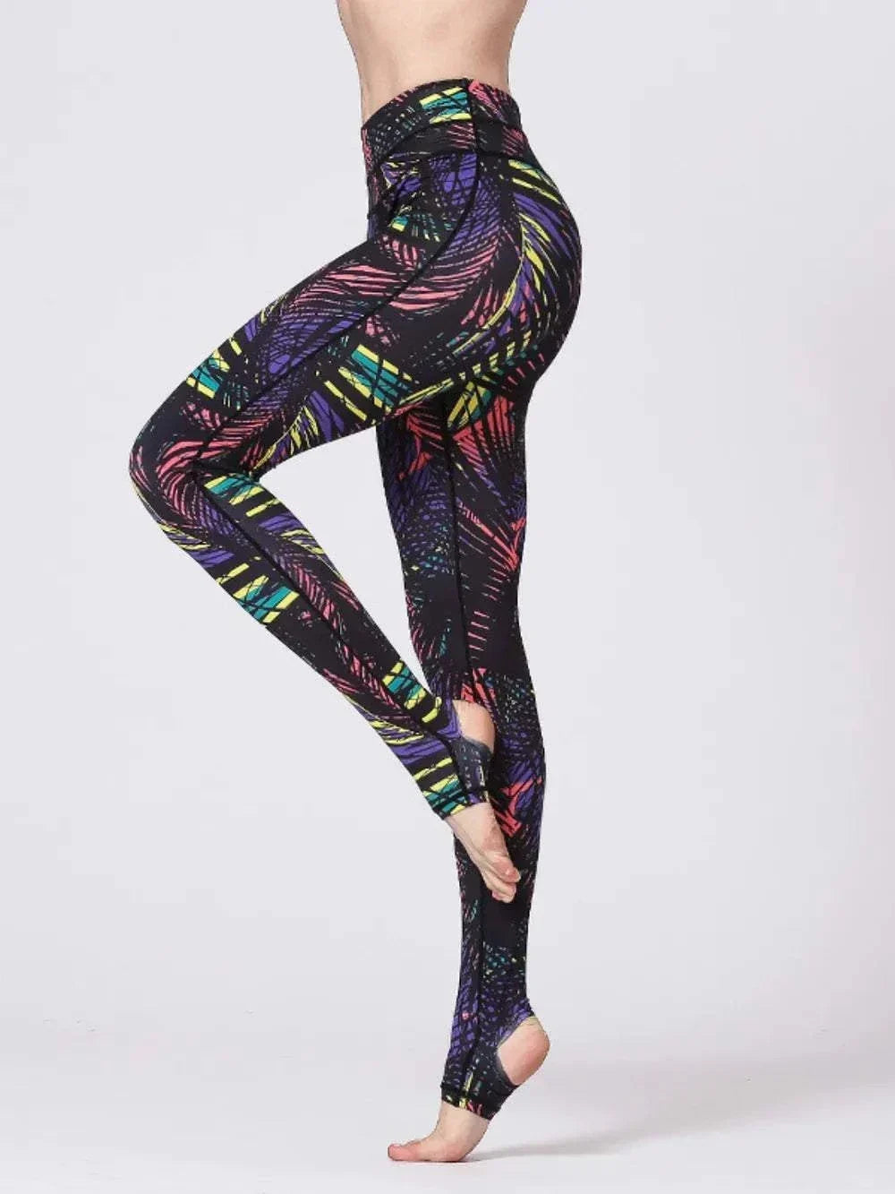 Women’s Stirrup Active Leggings with wide waistband and printed stirrup design from Hot Topic Goods