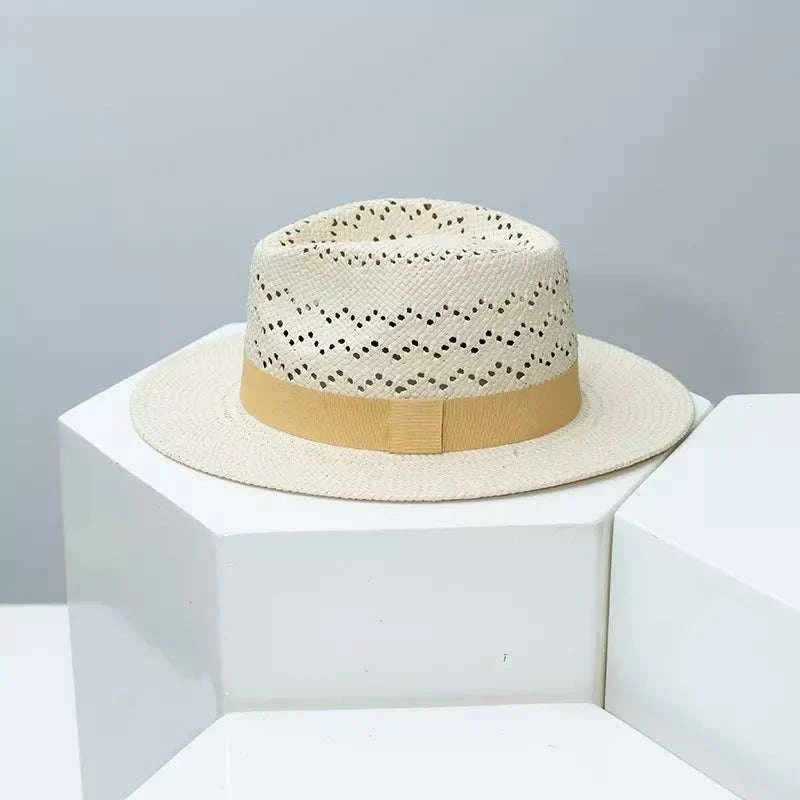 Women’s straw sun hat with ribbon accent for summer and beachwear from Hot Topic Goods