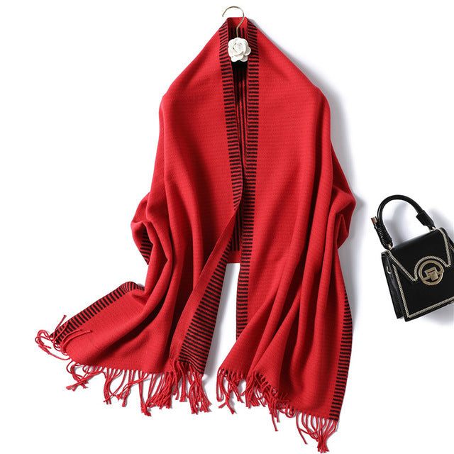 Women's striped cashmere winter shawl scarf in classic stripes and soft fabric for versatile cold-weather styling