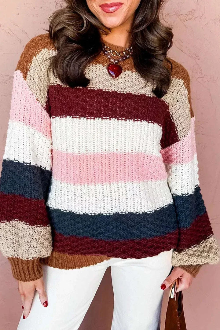 Women’s striped knit sweater with dropped shoulders and round neckline from Hot Topic Goods