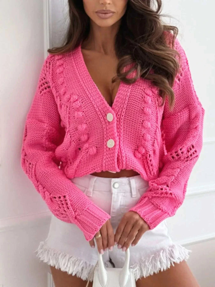Women’s V-Neck Button-Up Cardigan from Hot Topic Goods in casual layered outfit