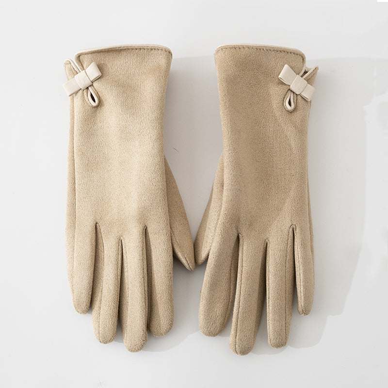 Women's warm suede gloves with classic feminine silhouette for fall and winter fashion from Hot Topic Goods
