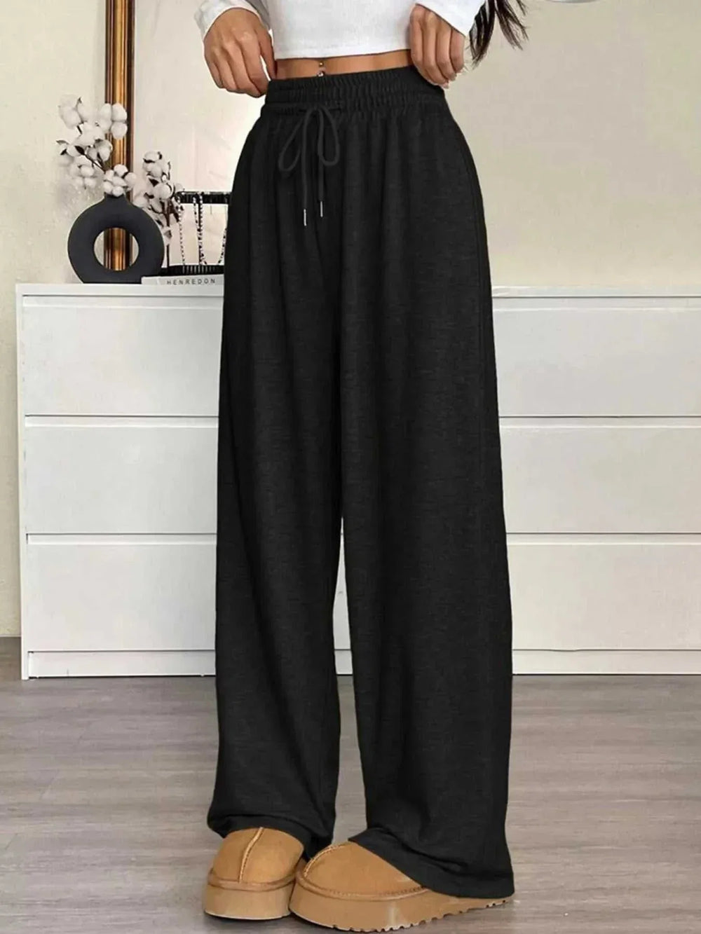 Women's wide-leg drawstring pants with high waist and relaxed fit from Hot Topic Goods
