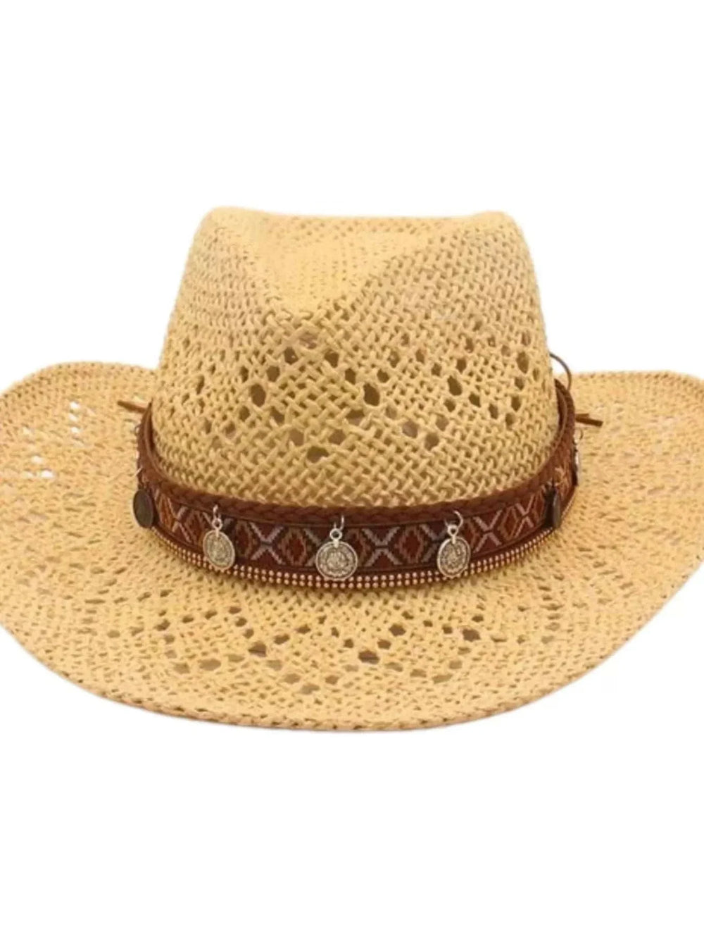 Women's woven cowboy hat with bohemian design and classic Western silhouette from Hot Topic Goods