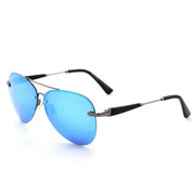 Mens Luxury Brand Sunglasses with blue polarized lenses and sleek metal frame.