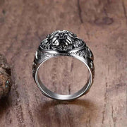 Vintage lion head ring in stainless steel with intricate design, perfect for rock, gothic, or biker styles.