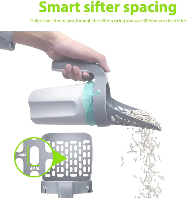 Cat Litter Shovel with smart sifter spacing for easy litter cleaning and disposal.