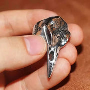 Silver Gothic Ring with black enamel finish featuring intricate design, showcasing bold elegance and individuality.