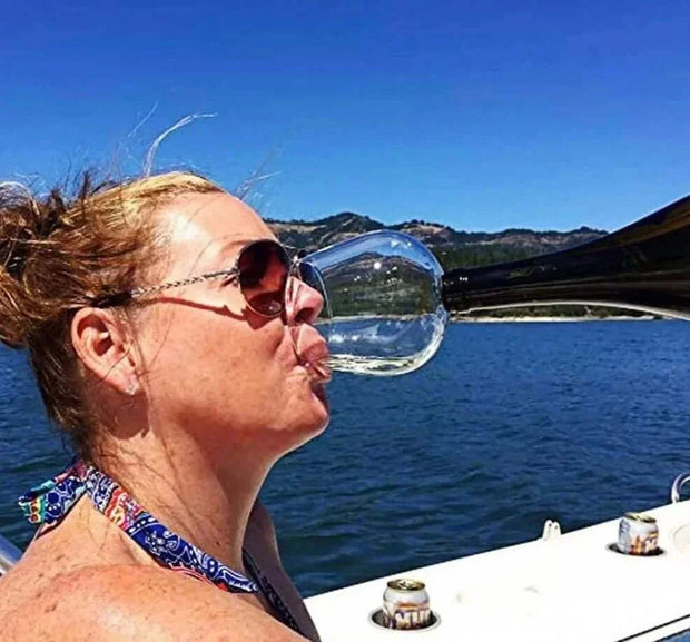 Creative Champagne Glass being used on a boat, showcasing its innovative design.