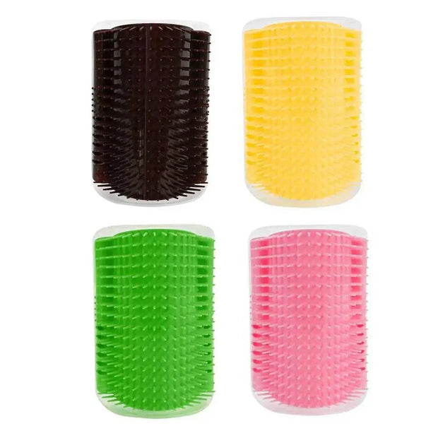 Cat Corner Groomer Brush in four colors for self-grooming and massage.