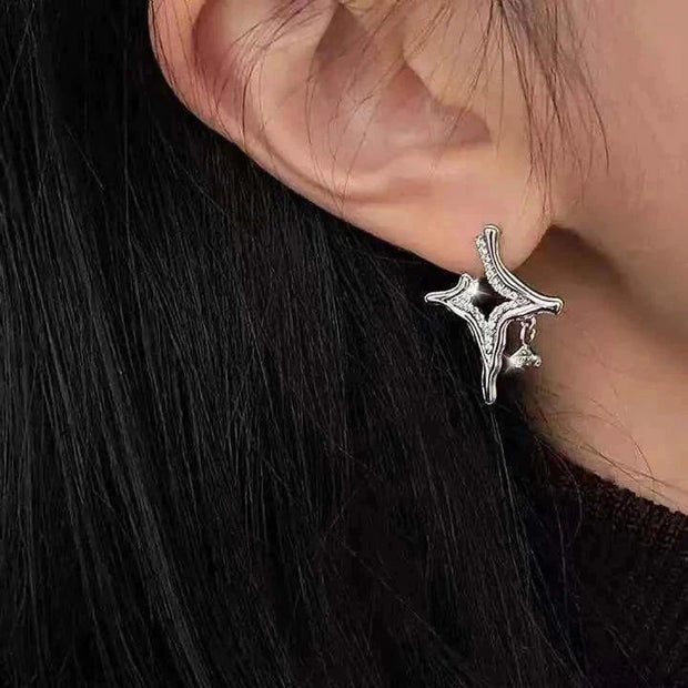 Asterism Rhinestone Earrings with unique metal geometry design showcasing star-like rhinestone sparkle.