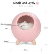 LED Cat Light with cozy design, dimensions 130X143mm, made of ABS and beech.