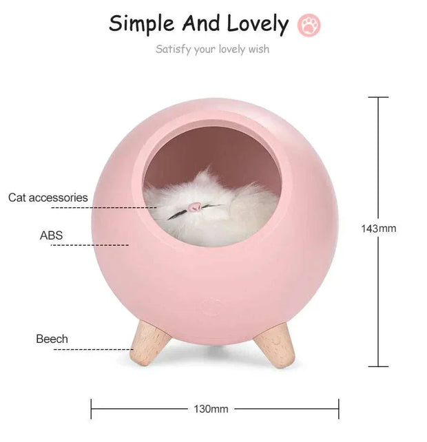 LED Cat Light with cozy design, dimensions 130X143mm, made of ABS and beech.
