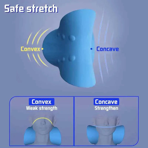 Neck Shoulder Stretcher Pillow for safe cervical spine stretching with convex and concave design.