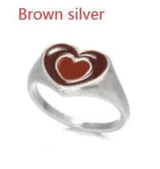 Creative Love Heart Ring in brown silver finish, heart-shaped design.