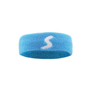Blue fitness headband with sweat-wicking technology for workouts.