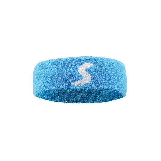 Blue fitness headband with sweat-wicking technology for workouts.