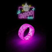 Unisex Luminous Rings glowing in the dark with a disco bar theme.