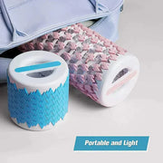 Portable and light multifunctional yoga pillar, adjustable Pilates foam roller for flexibility and relaxation, compact design in blue and pink.