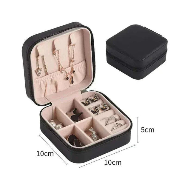 Compact Jewelry Zipper Box Storage with compartments and secure zipper closure.