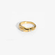 Snake-Shape Ring with zircon stones and 18K gold plating, showcasing elegant craftsmanship.