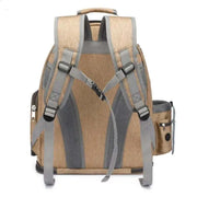 Space Capsule Cat Backpack with breathable oxford material and detachable water bowl, rear view.