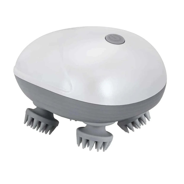 Electric scalp massager with ergonomic design and 4 massage heads for deep relief.