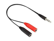 Audio splitter cable for Led Light Wired Gamer Headset with two colored connectors.
