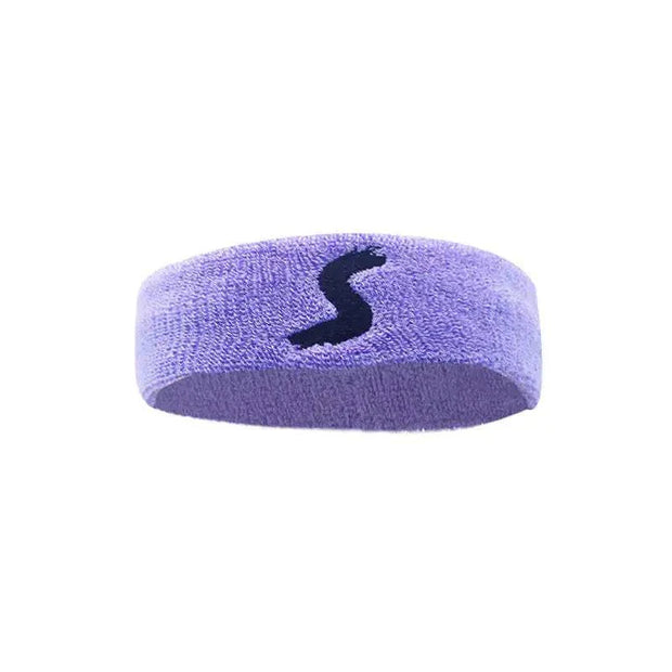 Purple fitness headband with sweat-wicking technology and secure fit design.