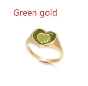 Creative Love Heart Ring in green gold with heart-shaped design, electroplated alloy for lasting brilliance.