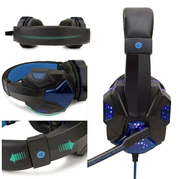 Led Light Wired Gamer Headset with vibrant LED lights, noise-canceling microphone, and over-the-ear design for comfort and exceptional sound quality.