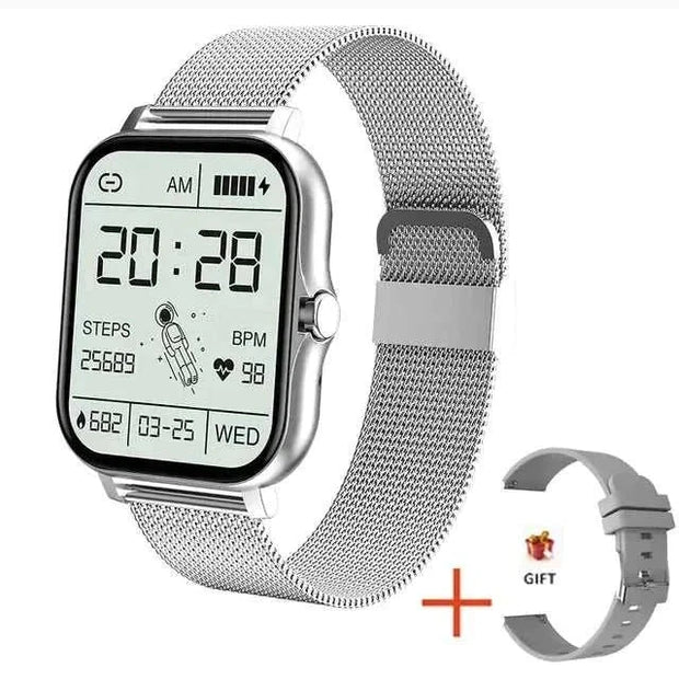 Fitness Tracker Smart Watch with 1.69-inch color touch screen and gift strap.