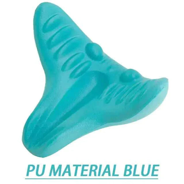 Neck Shoulder Stretcher Pillow for pain relief and posture correction, PU material blue.