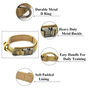 Heavy-Duty Dog Collar with durable metal D-ring, heavy-duty buckle, soft padded lining, and easy training handle.