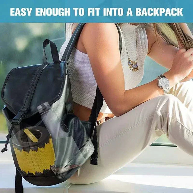 Multifunctional Yoga Pillar tucked into a backpack, showcasing its portability and compact design.