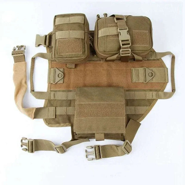 Tactical Military Dog Harness in durable nylon with solid pattern and adjustable straps for all-season adventures.