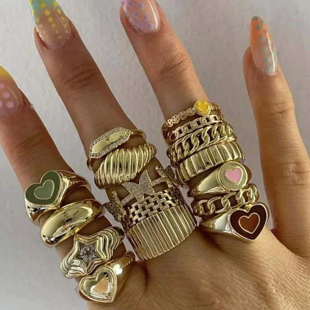 Creative Love Heart Ring on hand, showcasing unique heart-shaped design and color retention electroplating for a romantic style statement.