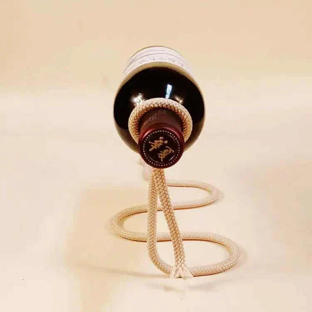 Suspended Rope Wine Bottle Holder with durable rope and unique suspended design.