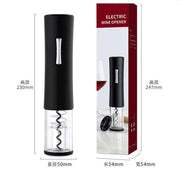 Automatic wine bottle opener with sleek design, ergonomic grip, and transparent screw cover displayed next to its packaging.