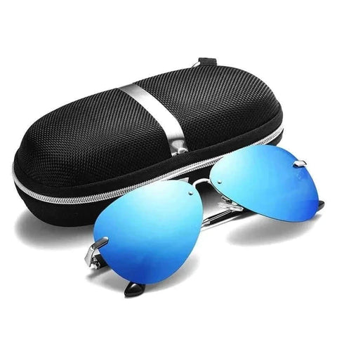 Mens Luxury Brand Sunglasses with case, polarized lenses, UV protection.