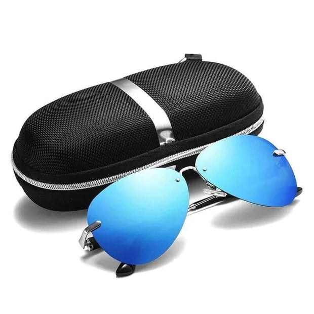 Mens Luxury Brand Sunglasses with case, polarized lenses, UV protection.