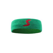 Green fitness headband with sweat-wicking technology for workouts.