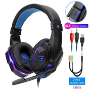Led Light Wired Gamer Headset with vibrant LED lights, noise-canceling mic, and universal compatibility.