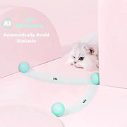 Smart Cat Ball Toy with automatic rolling feature, engaging a cat in playful movement indoors.