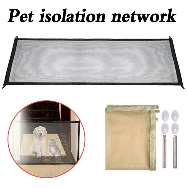 Dog Gate Fence, pet isolation network, nylon mesh, portable, adjustable pet safety barrier.