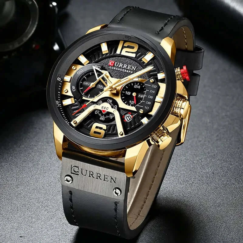 Military Leather Chronograph Watch